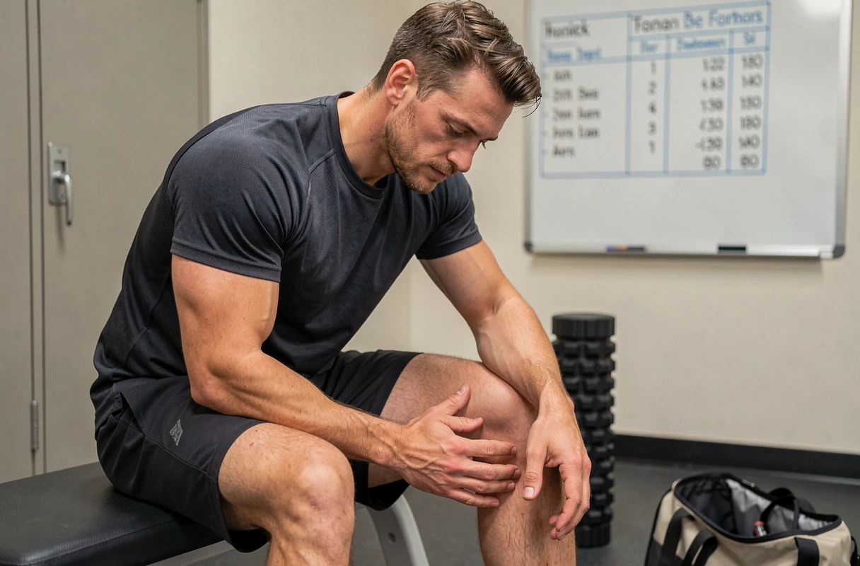 Un homme en tenue de sport réfléchit à ses performances après sa séance, illustrant la distinction entre les courbatures musculaires et l'efficacité réelle de l'entraînement