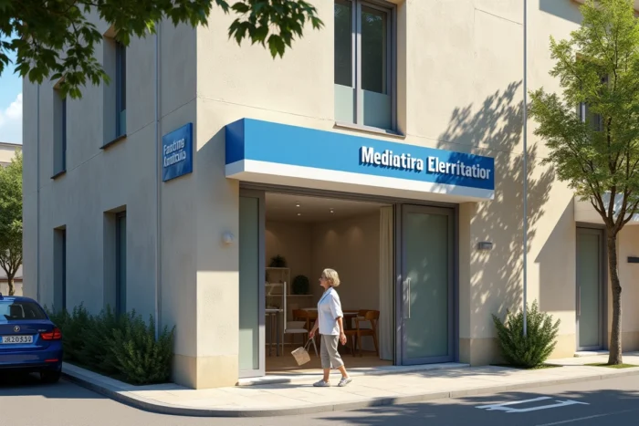 Façade extérieure d'un laboratoire d'analyses médicales dans une commune provençale proche du Cannet des Maures