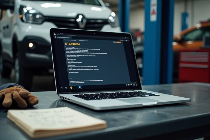 Écran d'ordinateur affichant le code défaut DTC038061 Renault sur un logiciel de diagnostic automobile