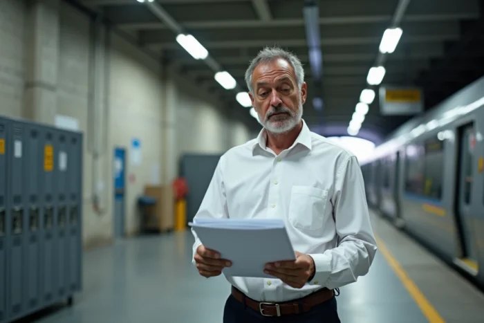 Représentant syndical du CSE consultant des documents officiels dans un dépôt de transport en commun parisien, délégué du personnel en milieu professionnel